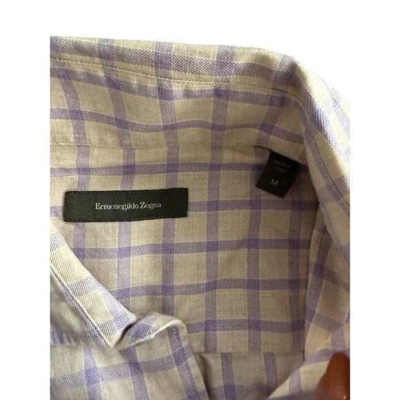 ERMENEGILDO ZEGNA Yellow Purple Plaid Button Down Shirt Size Medium - Picture 5 of 8